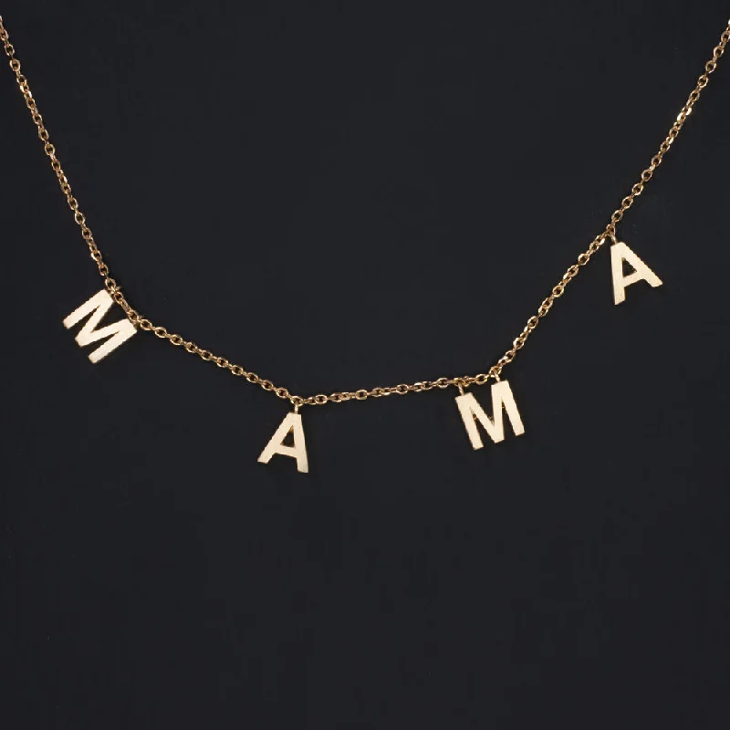 Light wood necklaces-MAMA WORD NECKLACE 14k ROSE GOLD DAINTY CHAIN MOTHER'S DAY GIFT PUSH PRESENT