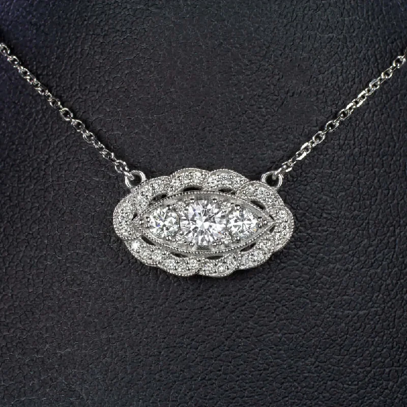 Patina bronze necklaces-0.64ct VINTAGE STYLE DIAMOND PENDANT NECKLACE 14k WHITE GOLD EDWARDIAN STYLE