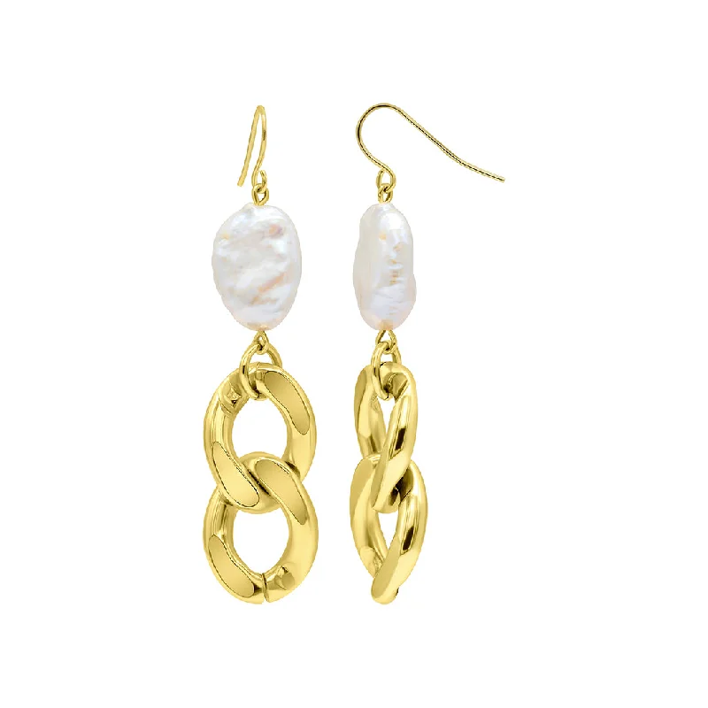 Small dot earrings-14k Gold Plated Freshwater Pearl Curb Chain Earrings