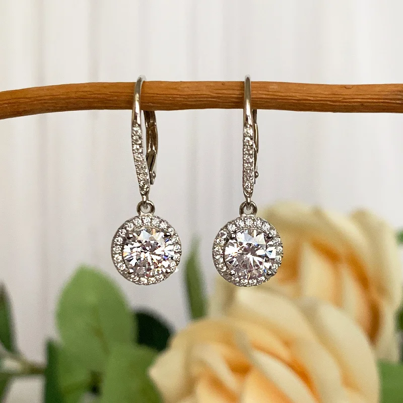 Heavy hoop earrings-2 ctw Round Dangle Halo Earrings