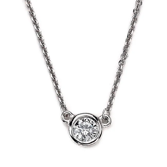 Stamped monogram necklaces-14K White Gold Bezel-Set Diamond Solitaire Necklace - 1/4ct, G, SI1