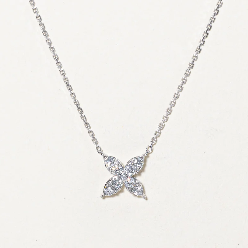 Coiled wire necklaces-Diamond Flower Pendant Necklace | 0.50ctw | 18" |