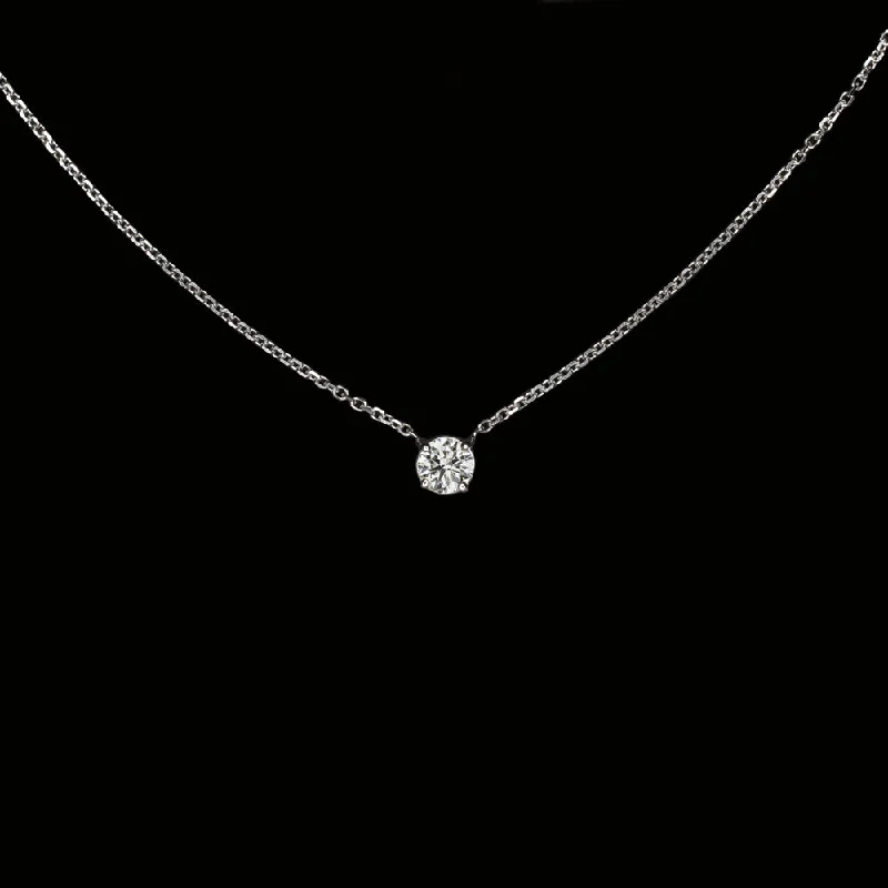 Stretch thread necklaces-DIAMOND SOLITAIRE NECKLACE 14K WHITE GOLD 0.30ct VERY GOOD CUT ROUND PENDANT