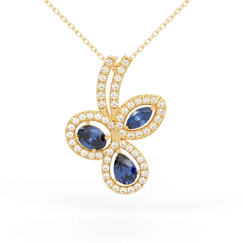 Drape-style necklaces-Sapphire and Diamond Clover Style Pendant