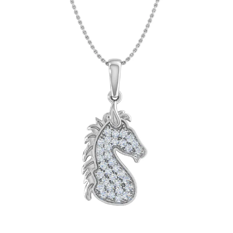 Angled design necklaces-1/4 ctw Sea Horse Animal Diamond Pendant Necklace in Gold (Silver Chain Included) - IGI Certified