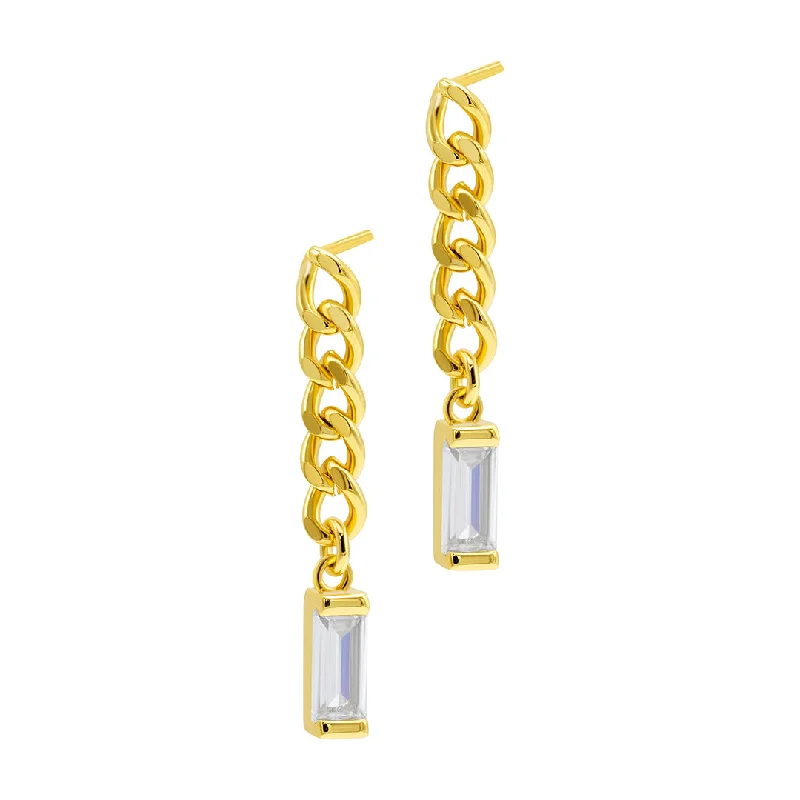 Glossy enamel earrings-14k Gold Plated Chain Crystal Drop Earrings