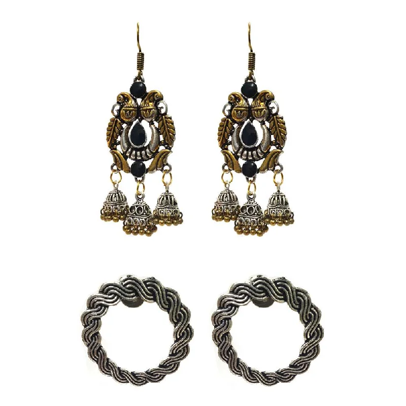 Thick dangle earrings-Combo Pack Of 2 Pairs Of Earrings, Gold, Silver Hot and Bold TrendsTops Earring for Girls & Women