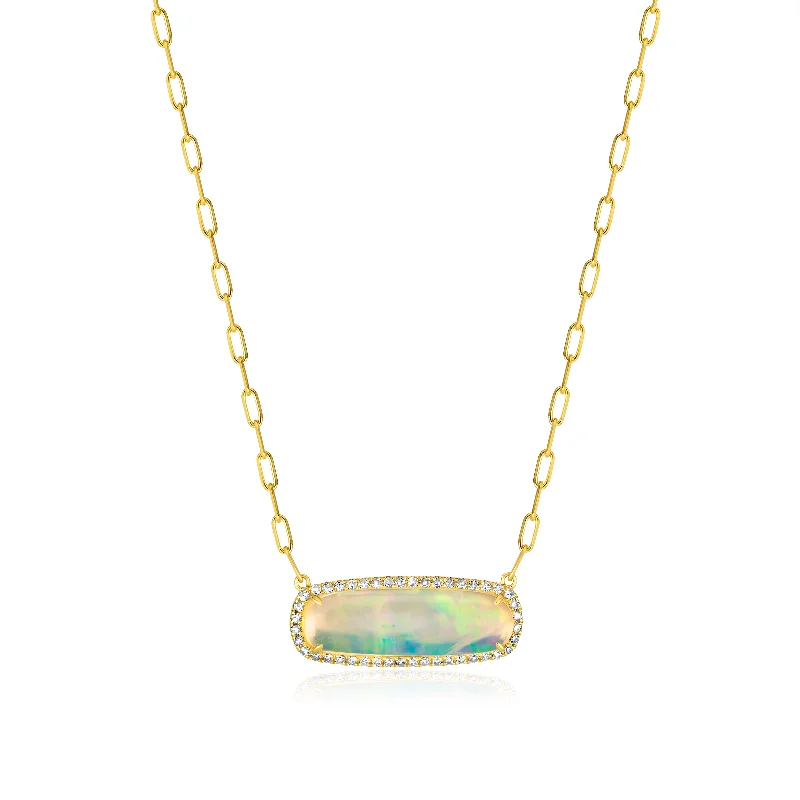 Thin silk necklaces-Oval Opal East West Necklace