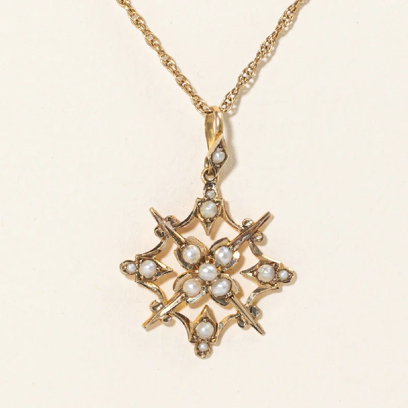 Raw woven necklaces-Seed Pearl Pendant Necklace | 18" |