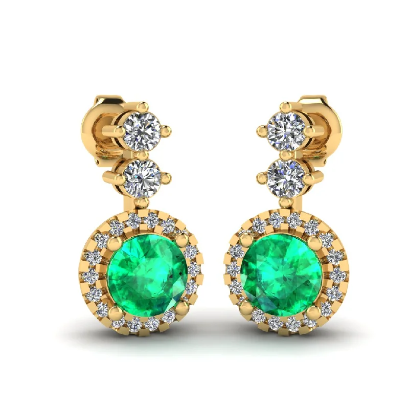 Baroque pearl earrings-Emerald 1.10 Carat Round Shape Halo Lab Grown Diamond Drop Earrings E1RBE