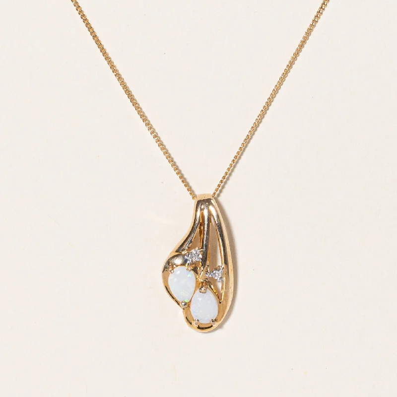 Glossy gold necklaces-Opal & Diamond Pendant Necklace | 0.36ct, 0.01ctw | 18" |