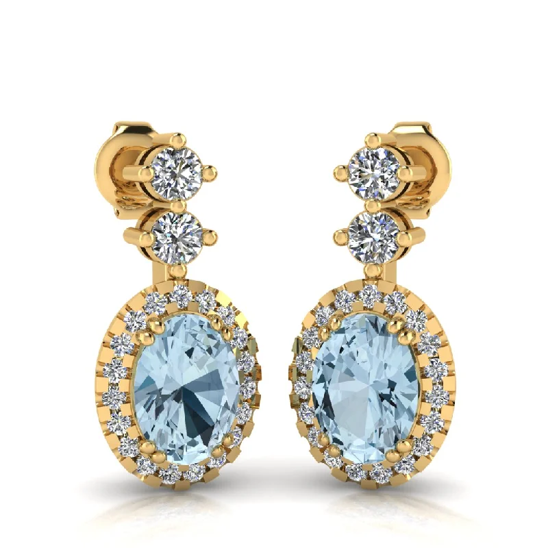 Clear crystal earrings-Aquamarine 1.40 Carat Oval Shape Halo Natural Diamond Drop Earrings E1OCA