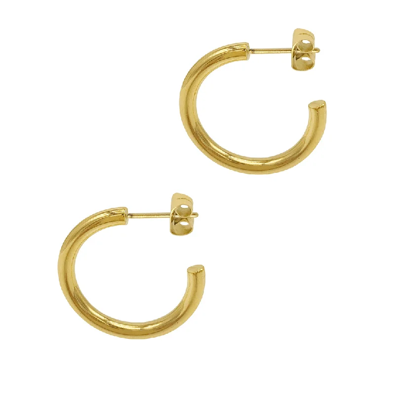 Polished art earrings-Tarnish Resistant 14k Gold Plated Tube Hoops