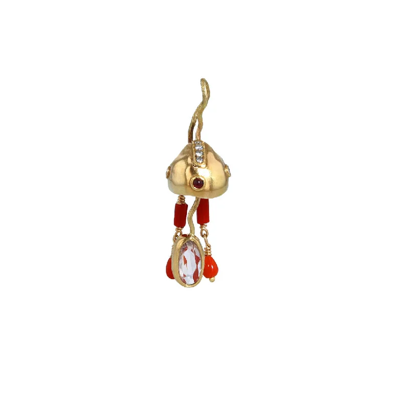 Gople 18K & 22K Gold Earring w. Diamonds & Coral