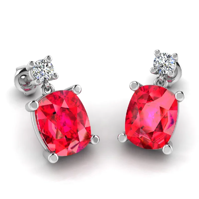 Heavy hoop earrings-Cushion Shape Ruby Lab Grown Diamond Drop Earrings EDCCR