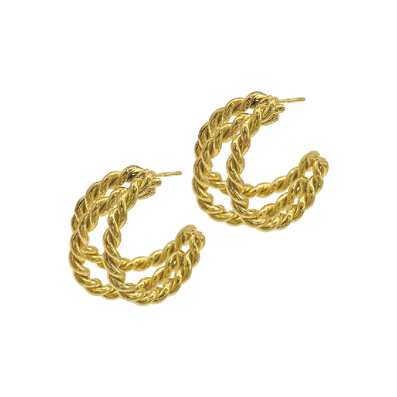 Thick dangle earrings-Tarnish Resistant 14k Gold Plated Cable Twist Wide Hoop Earrings