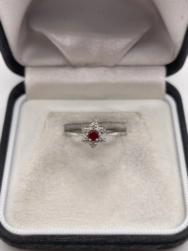 Worn lock rings-9ct white gold ruby and diamond ring