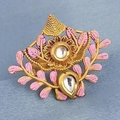 Thin filigree rings-Traditional AD Kundan Adjustable Copper Ring