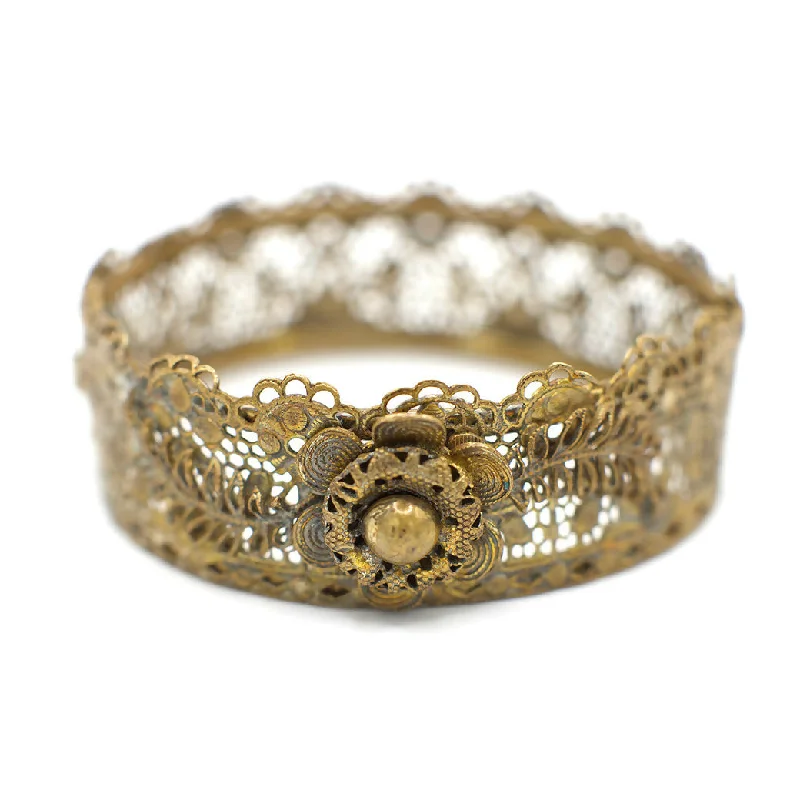 Solid geometric bangles-Antique Victorian Floral Lace Filigree Bangle