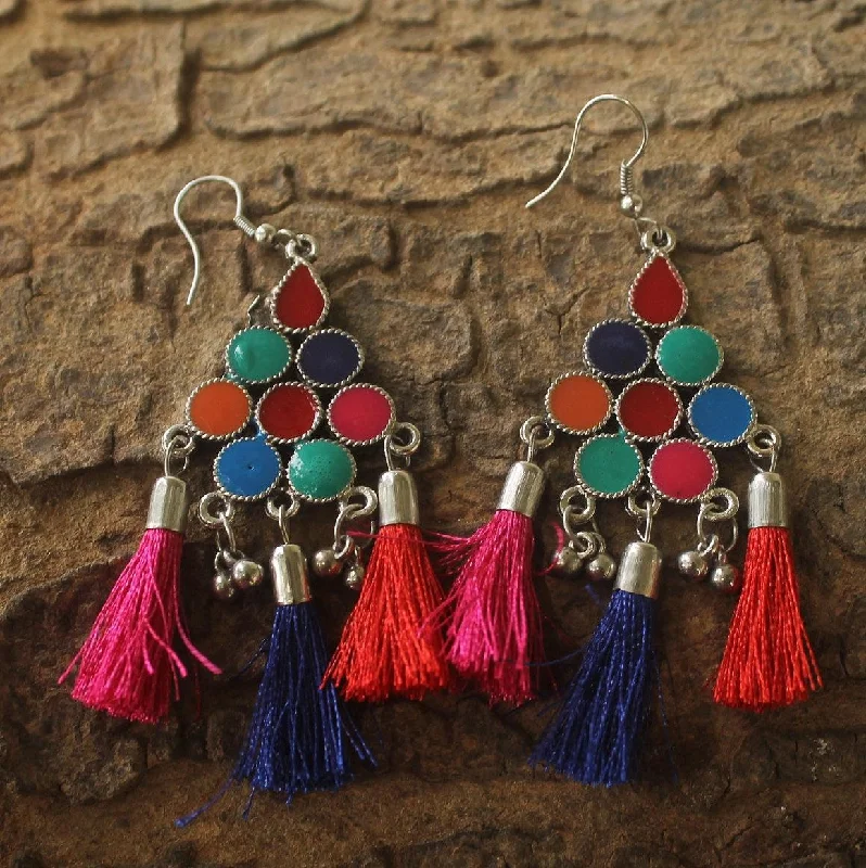 Thin cord rings-Meenakari Tassel Earring Multicolor