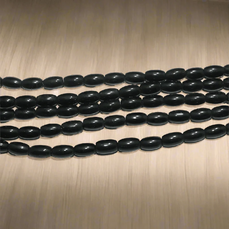 Leaf carved rings-Glass Beads Oval Black 6x4 mm, Pack Of 1 String