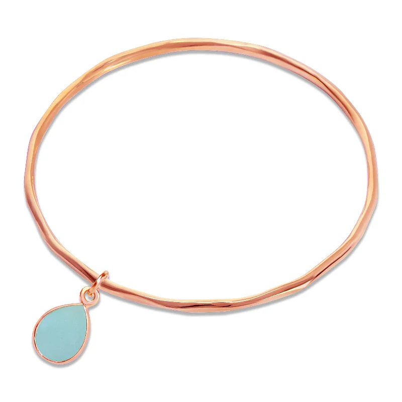 Overhand knot bangles-Aqua Chalcedony Bangle | Rose Gold | March Birthstone