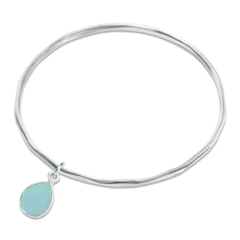 Zodiac theme bangles-Aqua Chalcedony Bangle | Silver | March Birthstone