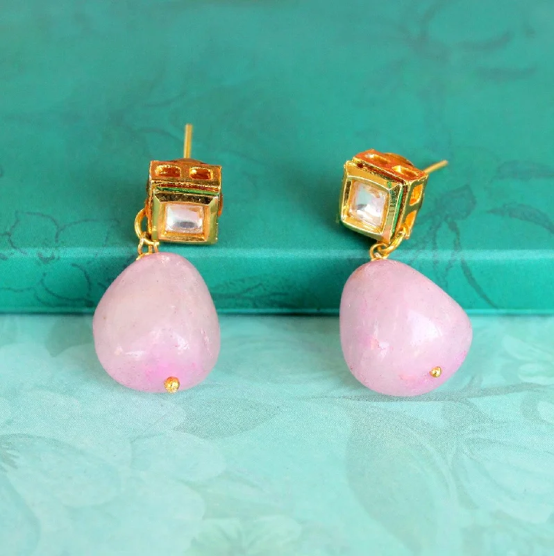 Twist band rings-Pink Kundan Onyx Stone Earring