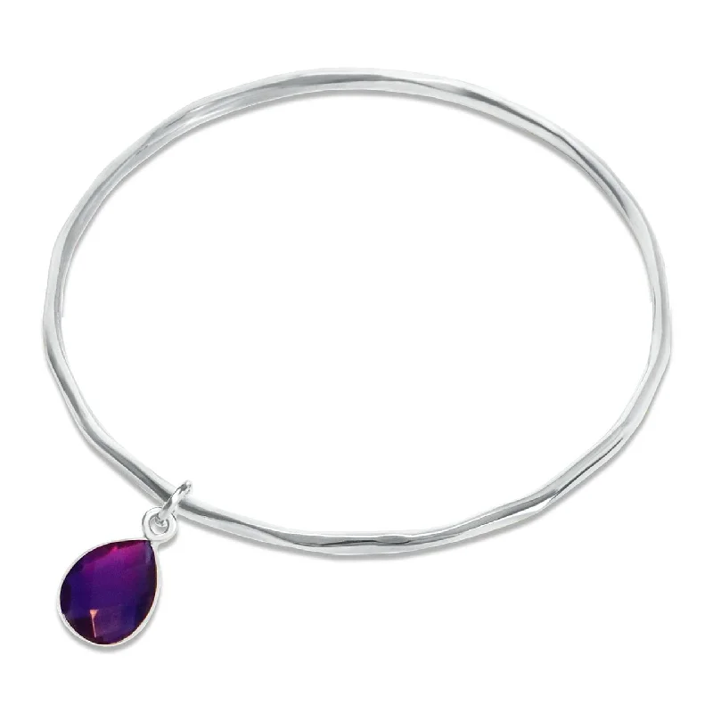 Woven yarn bangles-Silver Amethyst Charm Bangle - February Birthstone