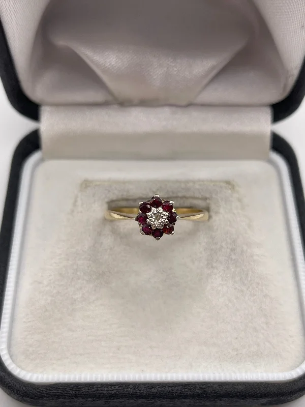 Dual metal rings-9ct gold ruby and diamond ring