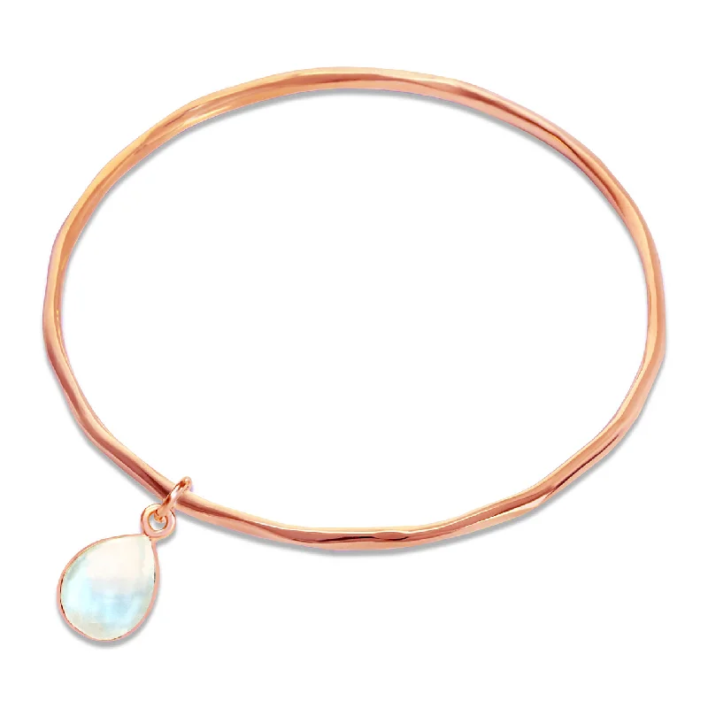 Pink gold bangles-Moonstone Charm Bangle | Rose Gold - June