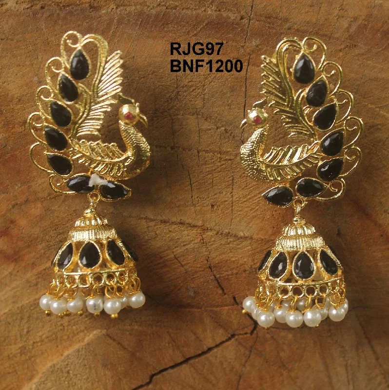 Heavy stone rings-Gold Plated Peacock Kundan Jhumka Earring