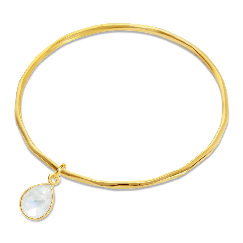 Gem stack bangles-White Quartz Charm Bangle | Gold - April