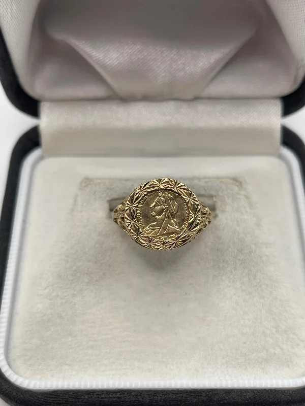 Aged bronze rings-9ct gold coin ring