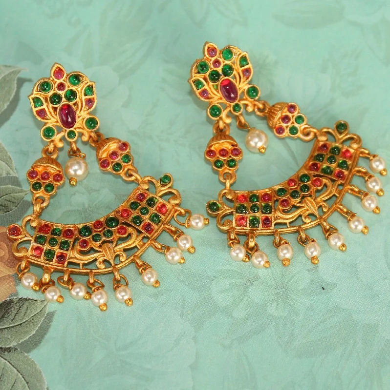 Bright crystal rings-Sanskriti Temple Matte Earring