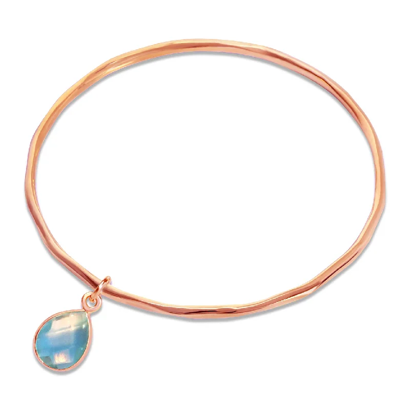 Bead charm bangles-Blue Topaz Charm Bangle | Rose Gold - December