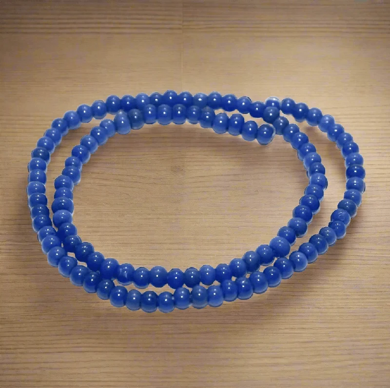 Wide cocktail rings-5 strings Glass Round Beads Blue 4mm