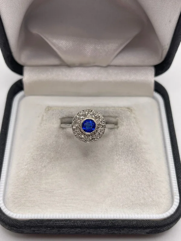 Slim stack rings-18ct white gold synthetic sapphire and diamond ring