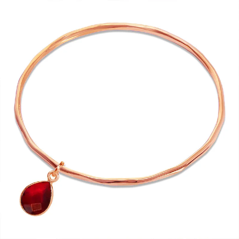 Wide cuff bangles-Garnet Charm Bangle | Rose Gold | January