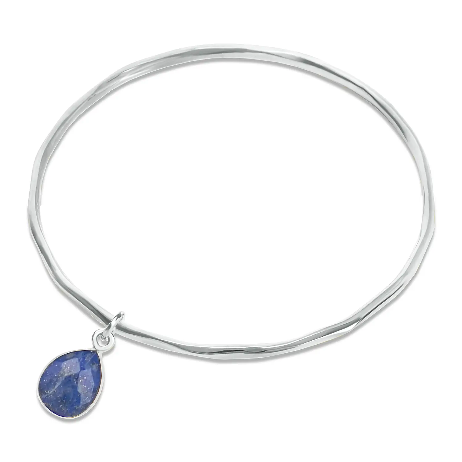 Alloy metal bangles-Lapis Lazuli Charm Bangle Silver September Birthstone Bangle