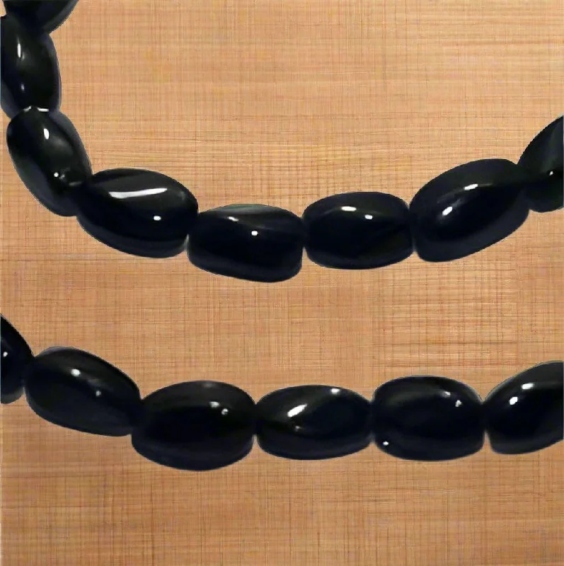 Tide shape rings-4 Strings Fire Polish Twisty Oval Beads Black 6x4 mm