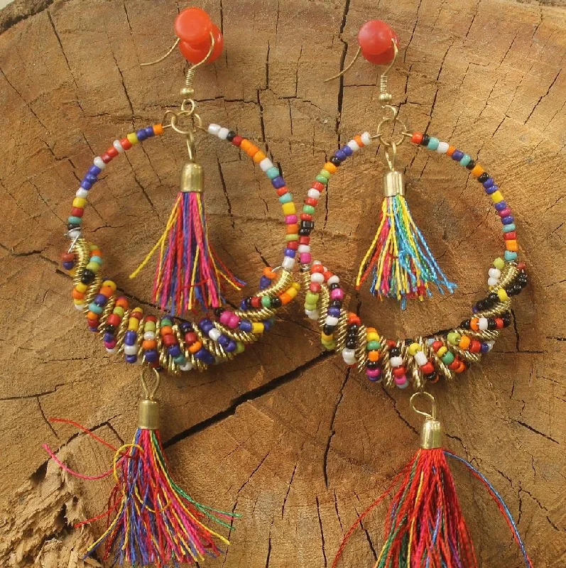 Bent shank rings-Seed Beads Tassel Earring Multicolor