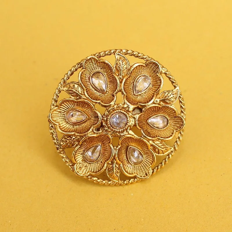 Worn cameo rings-Golden Adjustable Kundan Finger Rings