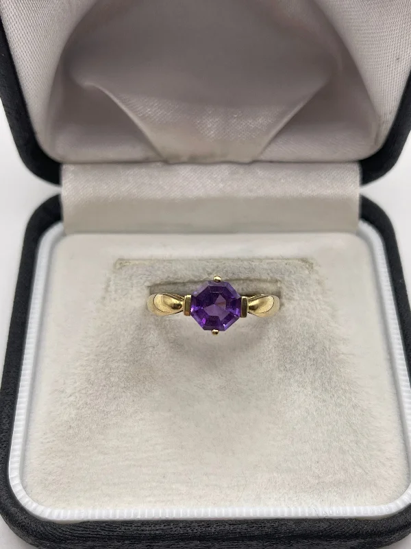 Clear bead rings-9ct gold amethyst ring