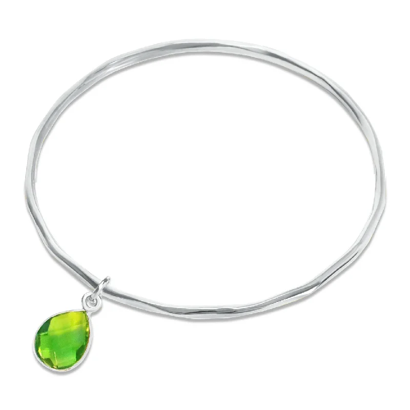 Gem strand bangles-Peridot Charm Bangle | Silver - August