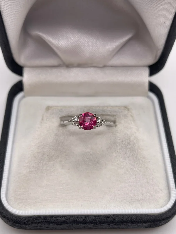 Fine thread rings-9ct white gold pink topaz and zircon ring