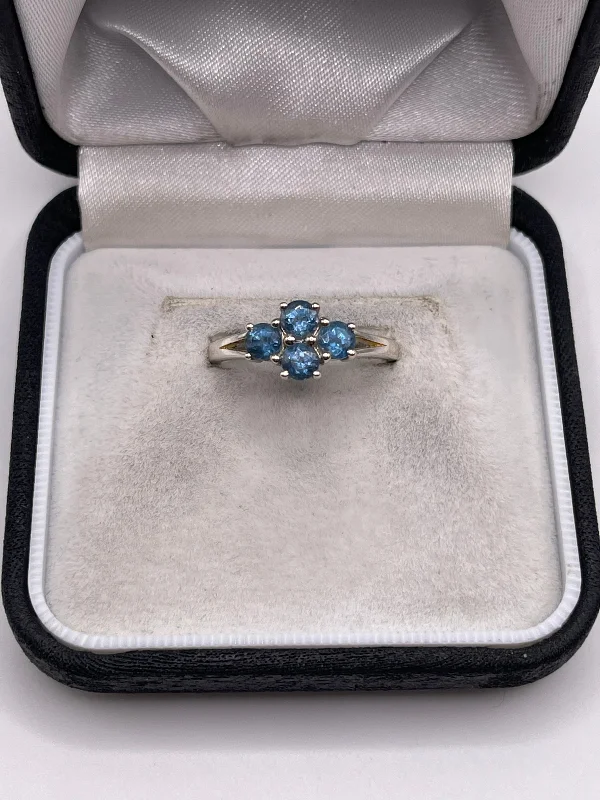 Flat stone rings-Silver blue topaz ring