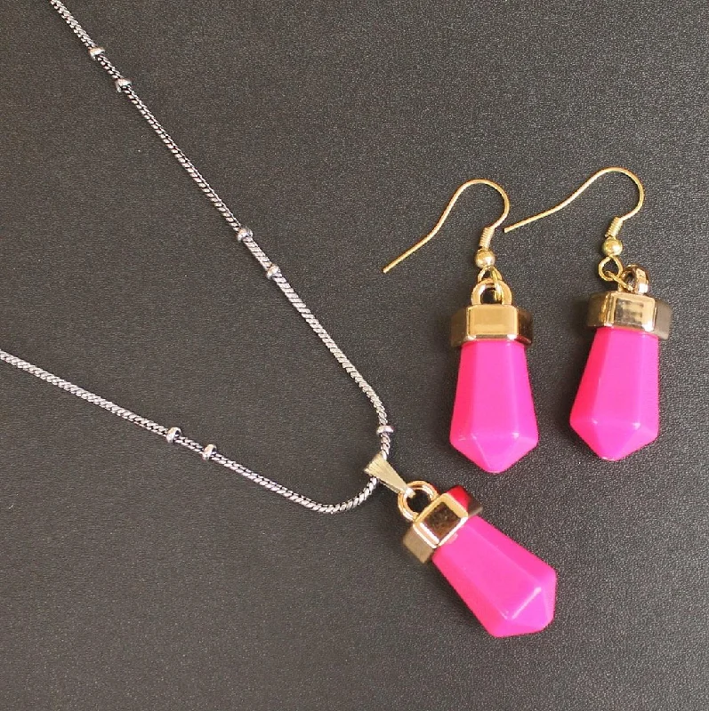 Gloss finish rings-Shimmering Pendant Set Magenta