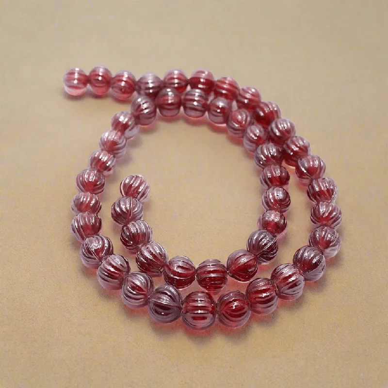 Thin wing rings-3 Strings Kharbooja Glass Beads Light Red 10mm