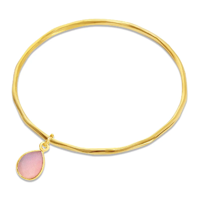 Stretch thread bangles-Pink Opal Charm Bangle | Gold - October